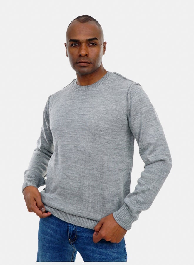 FIRE WOOD FireWood Round Neck Knit Sweater Long Sleeve For Men- Grey - Image 3
